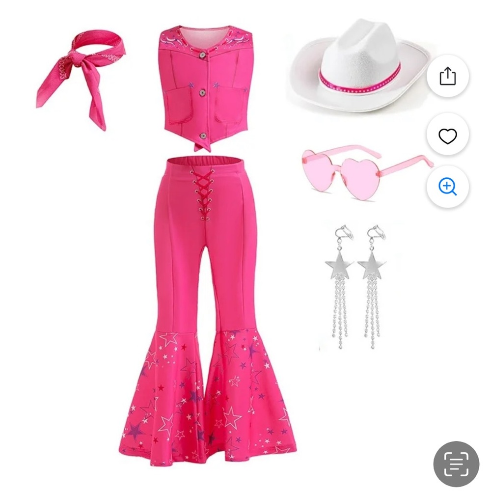 Girls pink cowgirl costume Pink Lace-Up Flared Pants vest bandanna 2x